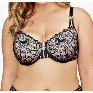 Deesse 763531 Vixen Balconet Bra with Stripes & Lace Sz 40D